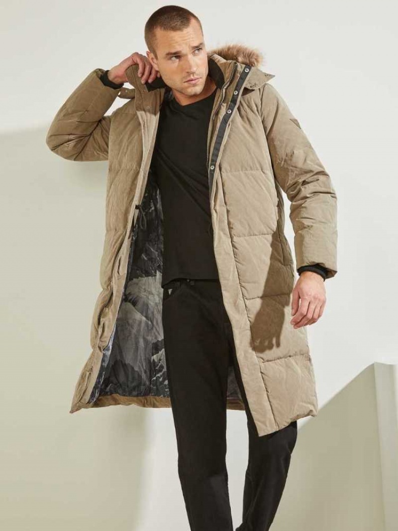 Vestes Guess Warm Touch Long Puffer Homme Kaki | 34870-TFKR