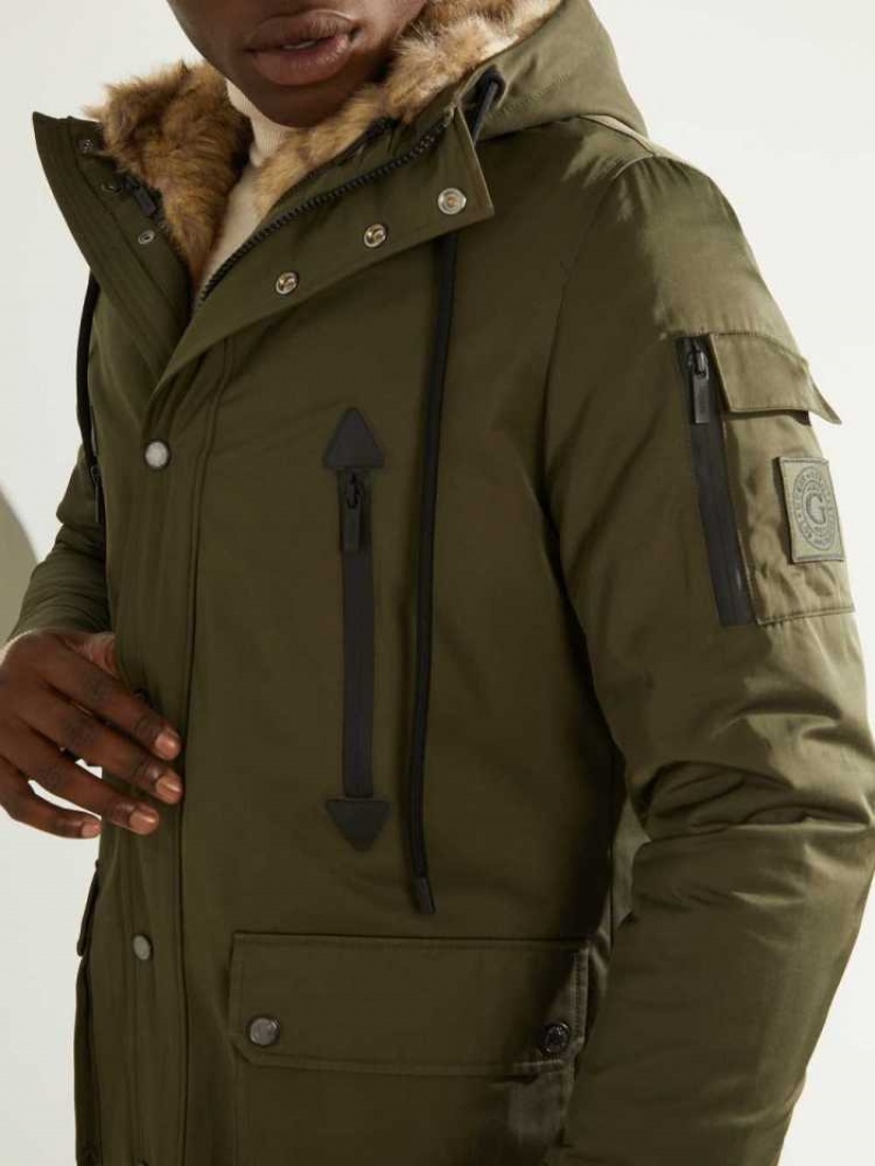 Vestes Parkas Guess Military Faux-Fur Doublée Homme Vert Olive | 13852-OTIC