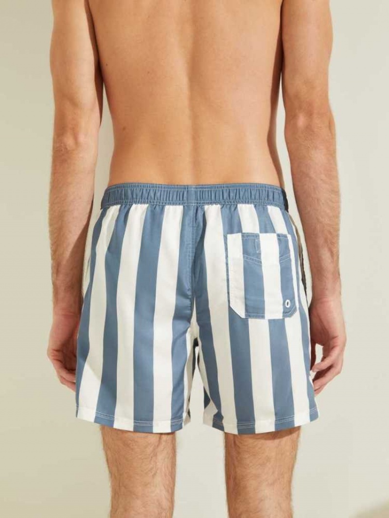 Vetement de Bain Guess Rayé Woven Swim Trunks Homme Bleu Marine | 39078-WDZA