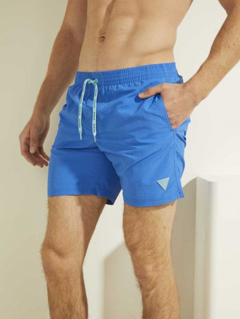 Vetement de Bain Guess Solid Swim Trunks Homme Bleu | 07319-JLPE